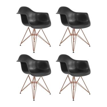 Imagem de Kit 4 Poltronas Eiffel Eames Pretas Com Braço Daw Em Ferro Cobre - Cor: Preto