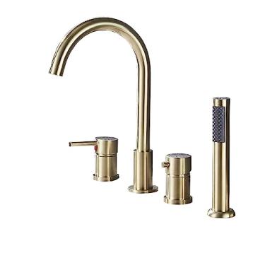 Imagem de Conjunto de torneira de banheira de montagem em deck com torneira de banheira misturador de água quente e fria torneira de banho dourada torneira de banheira, ouro escovado