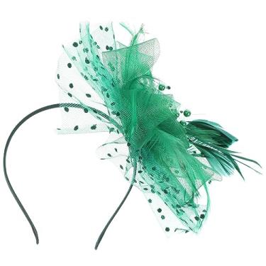 Imagem de Beavorty Acessórios de cabelo de malha de noiva estilo cosplay de Halloween estilo charmoso grampo de cabelo coquetel chapéu de festa de chá de casamento (verde) chapéu de noiva artesanal