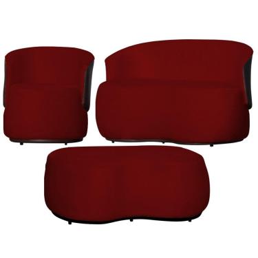 Imagem de Kit 1 Poltrona 1 Namoradeira e 1 Puff Grande Suede Estilo Orgânico Beatriz Composê Corino Marrom - Estopar