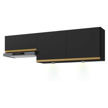 Imagem de Kit 2 Armários De Cozinha Aéreos 3 Portas Com Leds Veneza Multimóveis Mp2146 Preto/dourado Preto/dourado