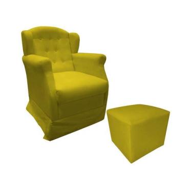 Imagem de Poltrona Cadeira De Amamentação Com Balanço E Puff Manu Suede Amarelo