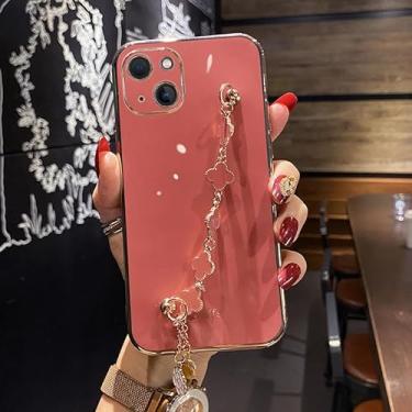 Imagem de HFICY Capa feminina banhada à prova de choque com borda geleia doce para iPhone com 2 protetores de tela de vidro, capa de telefone feminina macia com trevo brilhante (vermelho, para iPhone 7/8)