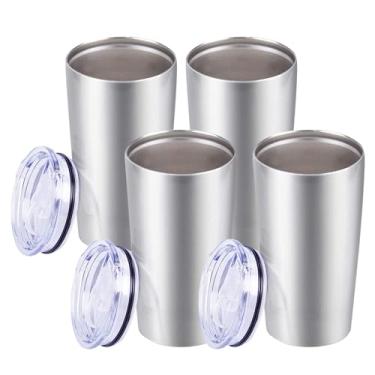 Imagem de Copo fino de aço inoxidável, copo de 355 ml de parede dupla isolada a vácuo caneca de café de aço inoxidável com tampa, caneca de viagem funciona muito bem para bebida gelada, bebida quente, pacote com 4