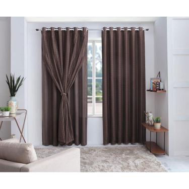 Imagem de Cortina Para Quarto Voal Xadrez Com Forro Marron 3,00X2,20