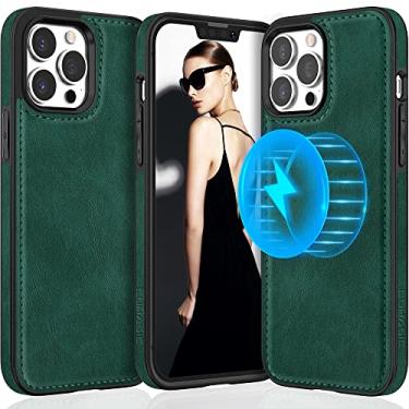 Imagem de LOHASIC Capa para iPhone 14 Pro Max, ímã forte compatível com Mag-Safe, capa de telefone ProMax de couro PU vintage Stitch para mulheres e meninas, amortecedor protetor de aderência antiderrapante, 17