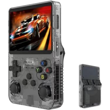 Imagem de Console de Bolso Video Game Mini Game para jogos RG36S, cartão TF de 64 GB integrado, tela IPS de 3,5 polegadas, sistema Linux retrô, suporte a mais de 5400 jogos clássicos, gamepad sem fio 2.4G, TV, monitor - Preto.