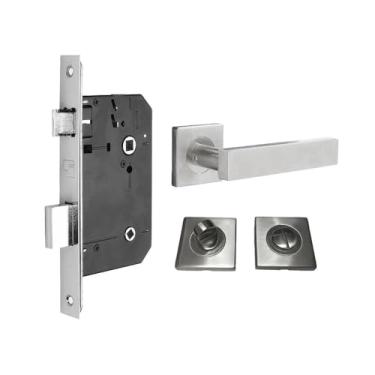 Imagem de Cj Fechadura Banheiro Inox Escovada Abnt Mod Forma Fortezza