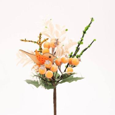 Imagem de Kit 12 Ramos Artificiais De Páscoa Efeite Com Parrasinho Laranja 23cm