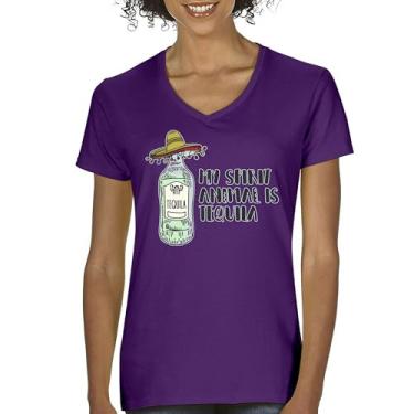 Imagem de Camiseta feminina My Spirit Animal is Tequila gola V Cinco de Mayo Drinking Tee, Roxo, XXG