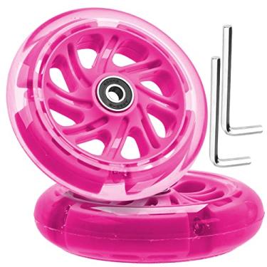 Imagem de OTFAITP Scooters leves de 120 mm, abertura de 8 mm, par de rodas (duas rodas), rolamento de scooter LED para skate silencioso flash roda mini scooter roda traseira infantil micro scooters dobráveis