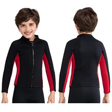 Imagem de REALON Roupa de mergulho infantil para crianças, meninos, meninas, 3 mm, neoprene, manga comprida, zíper frontal, roupa de banho térmica, para surfar, nadar, surfar, andar de barco