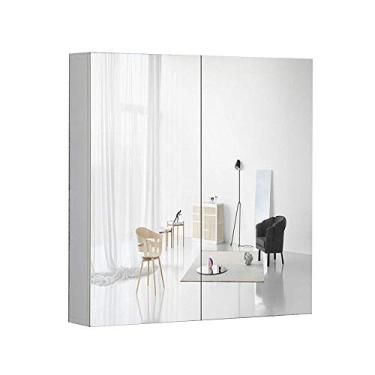Imagem de Armário de espelho de banheiro de alumínio armário de armazenamento montado na parede com espelho prata de alta definição (cor: B, tamanho: C 23,62 x A 27,55 x 4,72 cm) (B C 27,55 x A27,55 x L 4,72