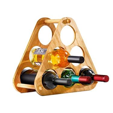 Imagem de RoyalHouse Rack de armazenamento e exibição de vinho de bambu, suporte de garrafa de mesa, prateleira de bancada elegante e chique com compartimentos para 6 garrafas, montagem necessária