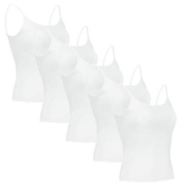 Imagem de Kit 5 Regatas Básicas Feminina Lisa Branca-Feminino