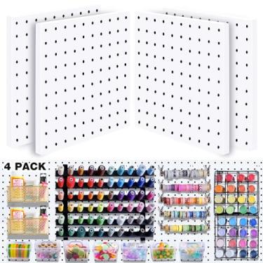 Imagem de 4 peças de placa de fixação, painéis organizadores de parede de Pegboard, kits pequenos de quadro de fixação, quadro de fixadores para sala de artesanato de parede, para cozinha, garagem, oficina,