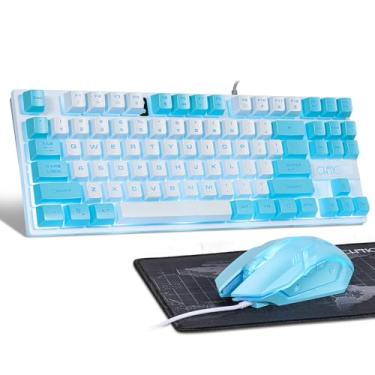 Imagem de CHONCHOW Combo azul de teclado e mouse, teclado retroiluminado por LED TKL de 87 teclas, mouse RGB 800-3200 DPI, mouse azul e teclado para PS4, PS5, PC, laptop, Mac