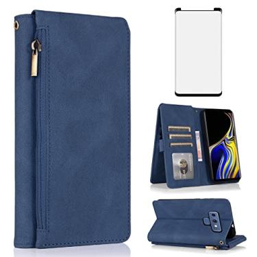 Imagem de Asuwish Capa tipo carteira compatível com Samsung Galaxy Note 9, protetor de tela de vidro temperado e zíper de couro retrô, suporte para cartão, acessórios para celular Note9 Not S9, feminino,