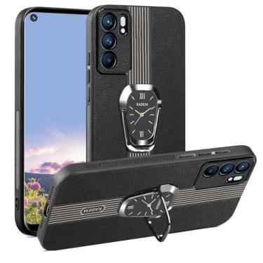 Imagem de Kainevy Capa para Oppo Reno 6 5G de couro durável de silicone para homens e mulheres capa preta à prova de choque capa de telefone Oppo Reno 6 5G com anel magnético giratório 360 suporte luxuoso