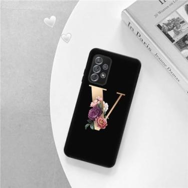 Imagem de Capa de telefone preta fosca macia para samsung a52 a32 a72 a22 4g a52s a12 a42 5g 26 letras capa inicial de flor, b22, para a52s 5g