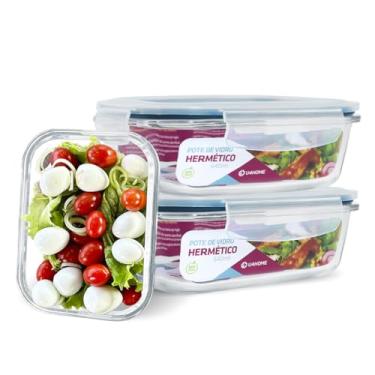 Imagem de Kit 3 Potes Vidro Hermético 640ml Marmita Microondas