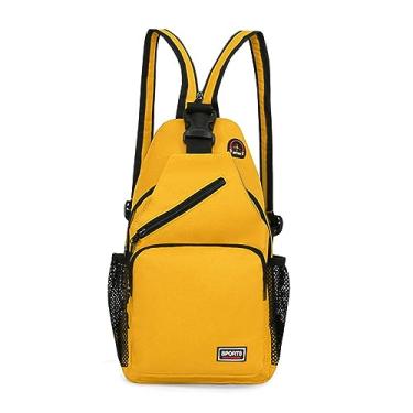 Imagem de Mochila tiracolo multiuso ao ar livre casual viagem caminhada mochila com orifício para fone de ouvido para mulheres e homens, vermelha, G, Amarelo, Large