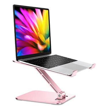 Imagem de Suporte dobrável para laptop RIWUCT Ergonômico com altura ajustável para mesa, suporte de alumínio para laptop compatível com MacBook Pro e Air, HP, Dell de 10 a 16 polegadas (rosa)