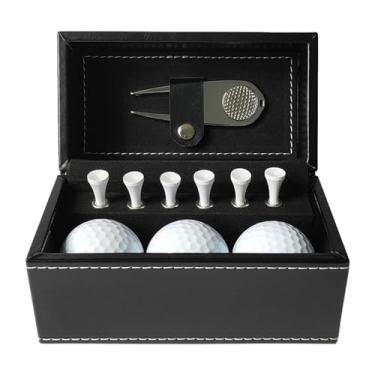 Imagem de Deevoka Presente de golfe para homens, conjunto de acessórios de golfe com capa de PU, 3 bolas de golfe, camisetas de golfe, ferramenta divot de golfe, Ferramenta Argent Divot