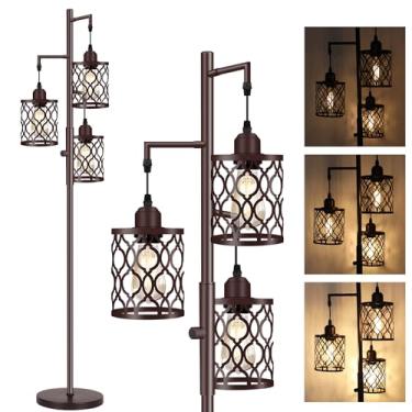 Imagem de Luminária de chão de fazenda de 172 cm, lâmpadas de piso industriais reguláveis para sala de estar, 3 lâmpadas de pé rústicas leves, incluindo 3 peças de lâmpadas E26 de 6 W, luminária de chão de