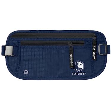 Imagem de VENTURE 4TH Doleira de viagem – Bolsa fina para passaporte com bloqueio de RFID para proteger dinheiro, cartões de crédito e documentos de viagem, Azul marinho, One Size, Minimalista