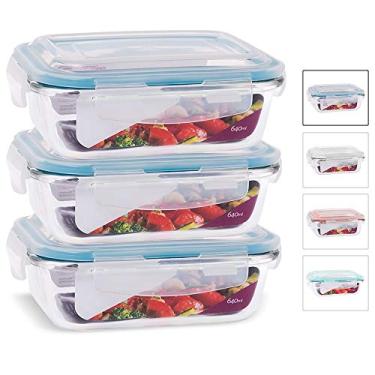 Imagem de KIT 3 Potes de Vidro Retangular com Tampa Hermética 640ml Cor:Azul (QH)