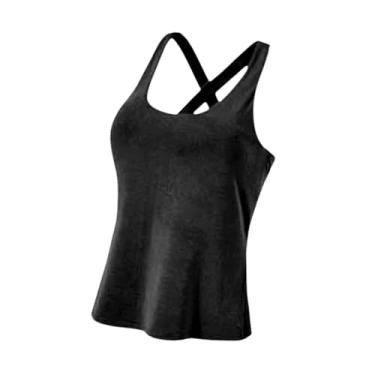 Imagem de Generic Mulheres Esportes Yoga Regata Corrida Colete Nylon Estiloso Pilates Academia Portátil Verão Camisola Sportswear Built Bra Regata Atlética, Black M