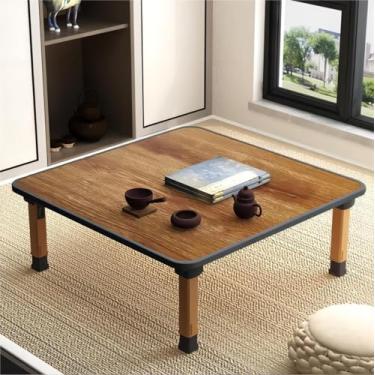 Imagem de Mesa de centro quadrada dobrável de estilo japonês, mesa baixa portátil, mesa de jantar, mesa de estudo pequena/mesa de estudo, para tatame, sentado no chão, quarto, janela de sacada, sala de chá