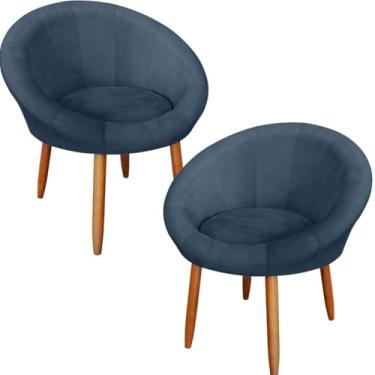 Imagem de 02 Poltronas para Recepção Decorativa confortável tecido veludo confortável pés de madeira reforçado MOBLAN decor (AZUL)