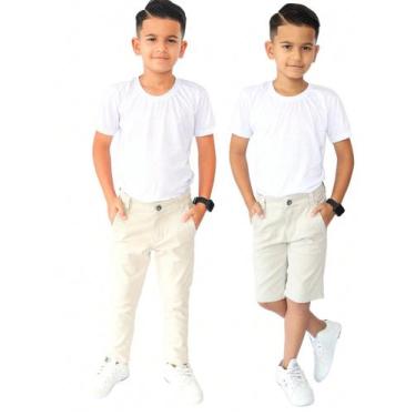 Imagem de Kit Calça e Bermuda Infantil Masculina Sarja Com Regulagem - EwG Moda 