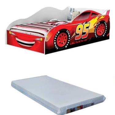 Imagem de Cama Carro Infantil + Colchão McQueen Vermelho 100% MDF J&A Móveis