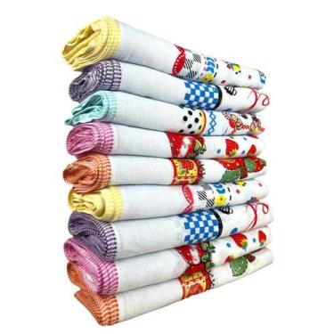 Imagem de Kit 5 Toalha De Chá Com Viés Estampa Sortida Tam. 90x48cm - DRKZA