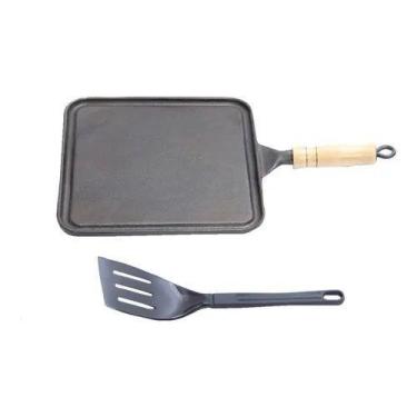 Imagem de Chapa Bifeteira Antiaderente Quadrada Lisa 23x23cm Espátula - Shopmy