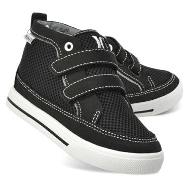 Imagem de Hurley Tênis de lona infantil e infantil Tedd com alças – Tênis de skate de corte alto para crianças, calçados esportivos para meninos e meninas, sapatos duráveis para escola, Malha preta, 11 Little