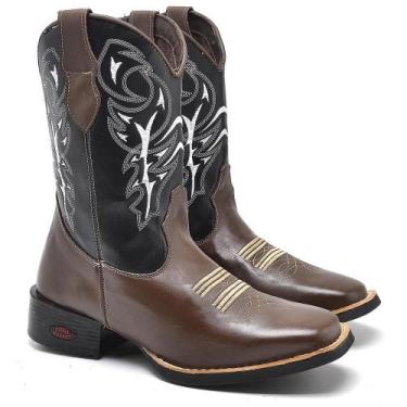 Imagem de Bota Country Texana Masculina Couro Bordado Cano Alto - Fakcini, Marro