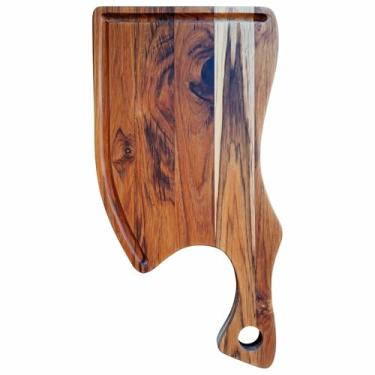 Imagem de KIAGA, Tábua de Corte para Servir Hamburguer Petiscos e Porções em Madeira Teca Maciça com Óleo Mineral - Cutelo 16x30cm Cor:NA