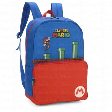 Imagem de Mochila De Costas Grande Escolar Super Mário Word Luxcel, Azul