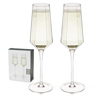 Imagem de Viski Seneca Taças de champanhe com haste de cristal para espumantes e coquetéis Conjunto de casamento - Pode ir à lava-louças 265 ml, conjunto de 2, transparente