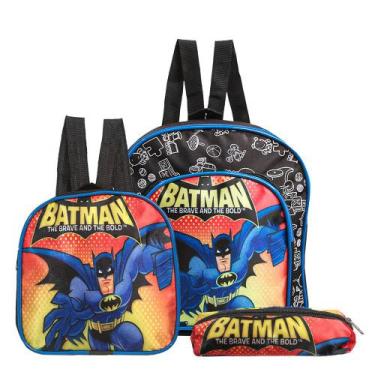 Imagem de Kit Mochila Escolar Batman Infantil Meninos Azul Costa - TOYS 2U