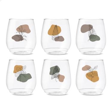 Imagem de TOSSWARE POP 396.9 g Vino Botanical Linework Series, conjunto de 6, qualidade premium, reciclável, inquebrável e óculos impressos de plástico transparente