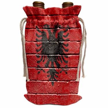 Imagem de 3dRose Bandeira nacional da Albânia pintada em uma parede de tijolos Albanês Saco de vinho, 34 x 21 cm, bege
