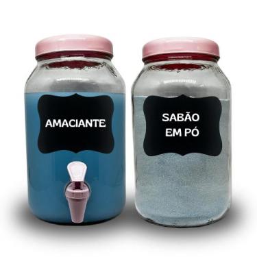 Imagem de Kit Para Lavanderia, Pote para Sabão em Pó E Amaciante 3 Litros + lous