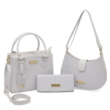 Imagem de Bolsa Feminina Kit 3 Peças Média Transversal - Larissa Castro, Branco