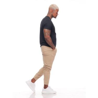 Imagem de Calça Jogger Masculina Slim Sarja Com Punho Elástico alfaiataria Swag 