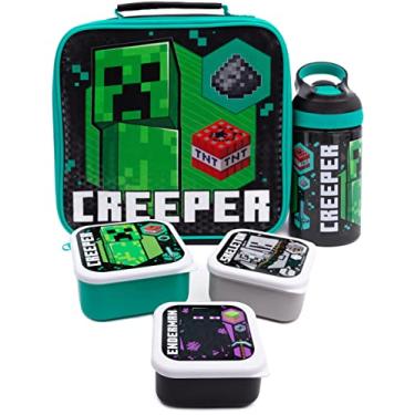 Imagem de Minecraft Lancheira infantil com 5 peças, garrafa de água, 3 potes de lanche